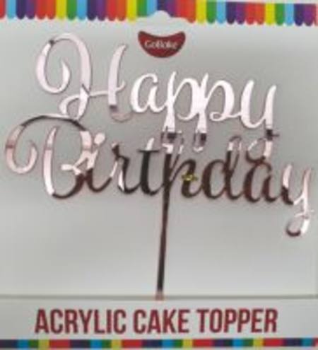 Happy Birthday Rose Gold Acrylic Cake Topper