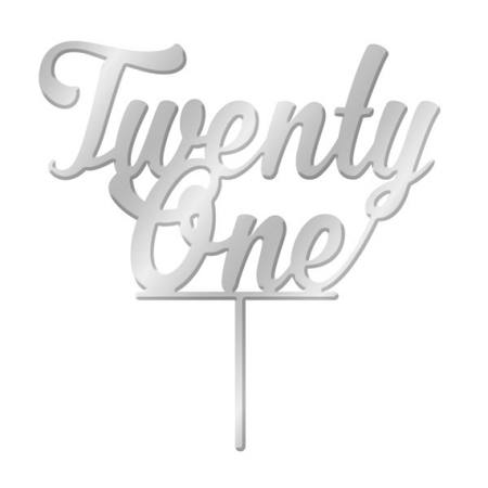 Cake Topper - Number Twenty One Silver Mirror