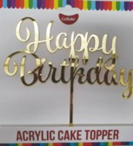 Happy Birthday -Gold Mirror Acrylic cake Topper - Budget